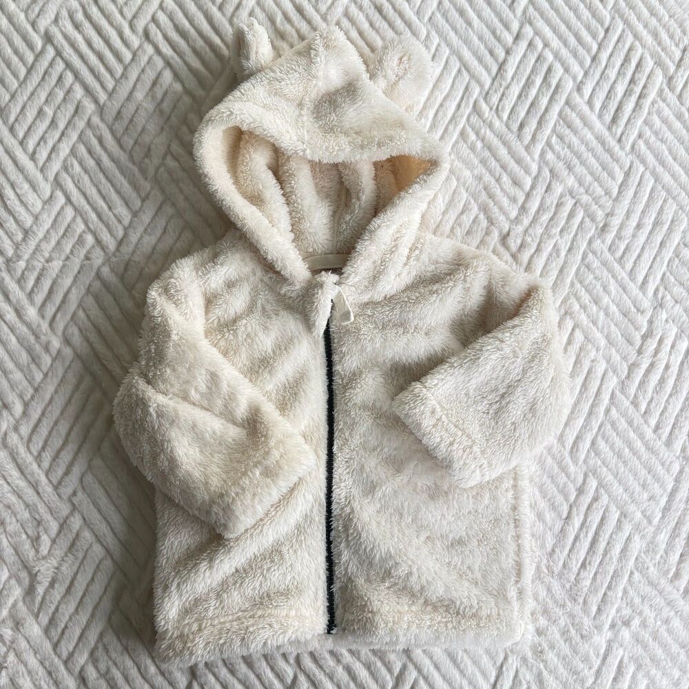 Hanna Andersson Baby Marshmallow Fleece Hooded Jacket 12-18M Bear Ears